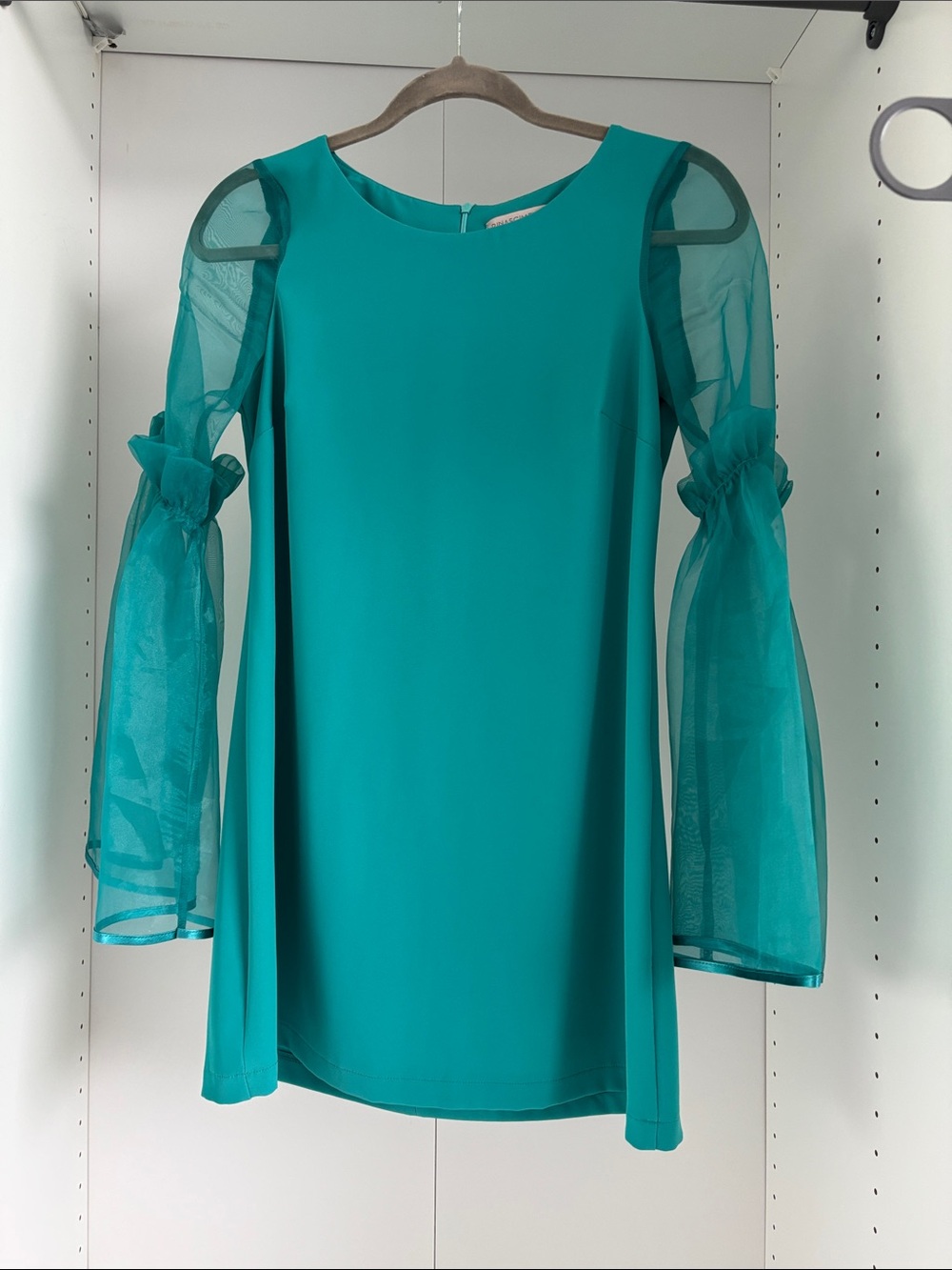 Turquoise Mini Dress with Sheer Statement Sleeves